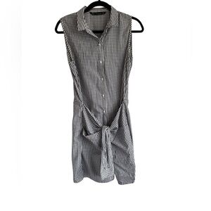 Zara Trafaluc Checked Button Down Shirt Dress Cotton Black and White Size Large